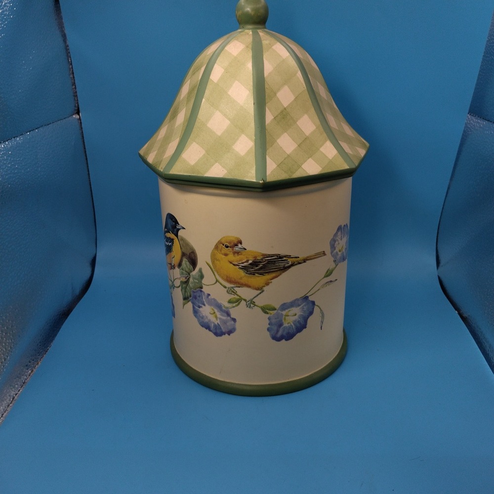 Lenox Summer Greetings Cookie Jar Catherine McClung Bird Morning Glory Gingham